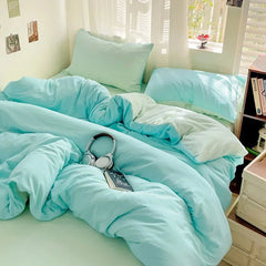 Solid Cotton Bed Linen - 4 - Piece Cotton Sheet Set with Duvet Cover - Hurbane Home