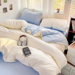 Solid Cotton Bed Linen - 4 - Piece Cotton Sheet Set with Duvet Cover - Hurbane Home