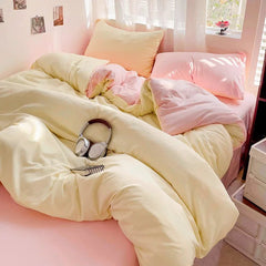 Solid Cotton Bed Linen - 4 - Piece Cotton Sheet Set with Duvet Cover - Hurbane Home
