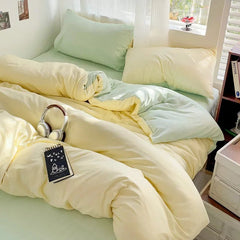 Solid Cotton Bed Linen - 4 - Piece Cotton Sheet Set with Duvet Cover - Hurbane Home