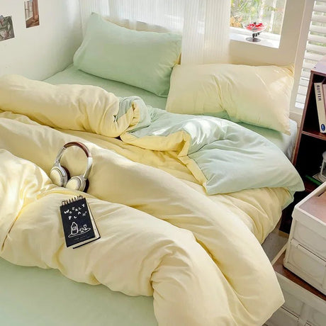 Solid Cotton Bed Linen - 4 - Piece Cotton Sheet Set with Duvet Cover - Hurbane Home