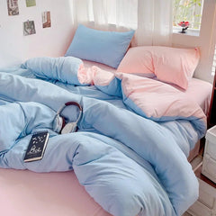 Solid Cotton Bed Linen - 4 - Piece Cotton Sheet Set with Duvet Cover - Hurbane Home
