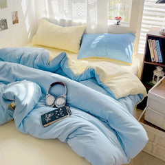 Solid Cotton Bed Linen - 4 - Piece Cotton Sheet Set with Duvet Cover - Hurbane Home
