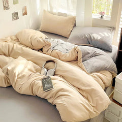 Solid Cotton Bed Linen - 4 - Piece Cotton Sheet Set with Duvet Cover - Hurbane Home