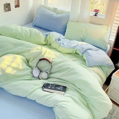 Solid Cotton Bed Linen - 4 - Piece Cotton Sheet Set with Duvet Cover - Hurbane Home