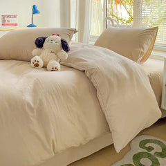 Solid Cotton Bed Linen - 4 - Piece Cotton Sheet Set with Duvet Cover - Hurbane Home