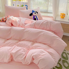 Solid Cotton Bed Linen - 4 - Piece Cotton Sheet Set with Duvet Cover - Hurbane Home