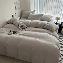 Solid Cotton Bedding Set - Soft Duvet Cover Sheet and Pillowcases - Hurbane Home