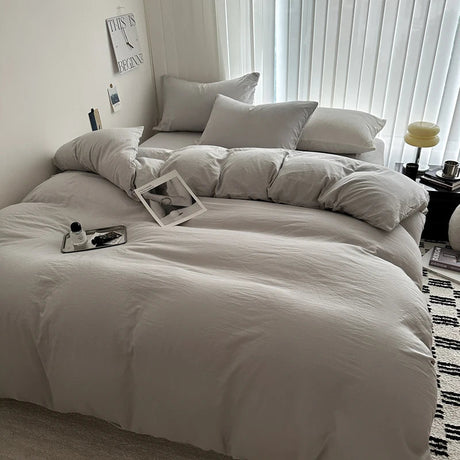 Solid Cotton Bedding Set - Soft Duvet Cover Sheet and Pillowcases - Hurbane Home