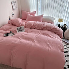 Solid Cotton Bedding Set - Soft Duvet Cover Sheet and Pillowcases - Hurbane Home