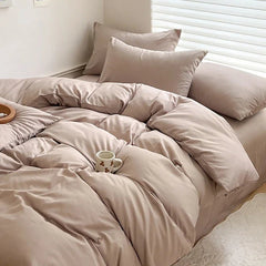 Solid Cotton Bedding Set - Soft Duvet Cover Sheet and Pillowcases - Hurbane Home