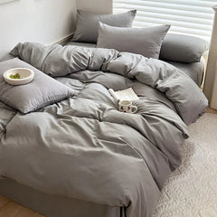 Solid Cotton Bedding Set - Soft Duvet Cover Sheet and Pillowcases - Hurbane Home