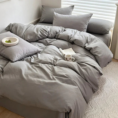 Solid Cotton Bedding Set - Soft Duvet Cover Sheet and Pillowcases - Hurbane Home