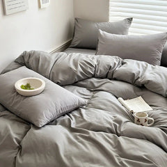 Solid Cotton Bedding Set - Soft Duvet Cover Sheet and Pillowcases - Hurbane Home
