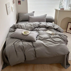 Solid Cotton Bedding Set - Soft Duvet Cover Sheet and Pillowcases - Hurbane Home
