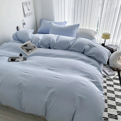 Solid Cotton Bedding Set - Soft Duvet Cover Sheet and Pillowcases - Hurbane Home