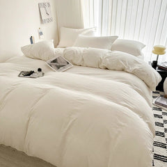 Solid Cotton Bedding Set - Soft Duvet Cover Sheet and Pillowcases - Hurbane Home