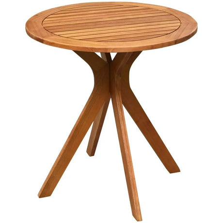 Solid wood end table with round eucalyptus top for patio use