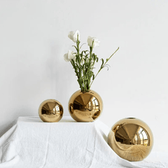 Spherical Vase – Gold Plated Ceramic Tabletop Flower Display Decor - Hurbane Home