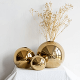 Spherical Vase – Gold Plated Ceramic Tabletop Flower Display Decor - Hurbane Home