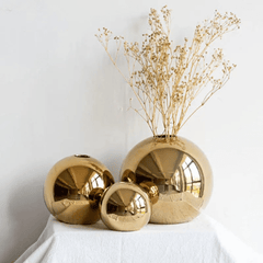 Spherical Vase – Gold Plated Ceramic Tabletop Flower Display Decor - Hurbane Home