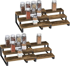 Spice Rack Organizers – Expandable 3 - Tier Wooden Countertop Storage Shelf - Hurbane Home