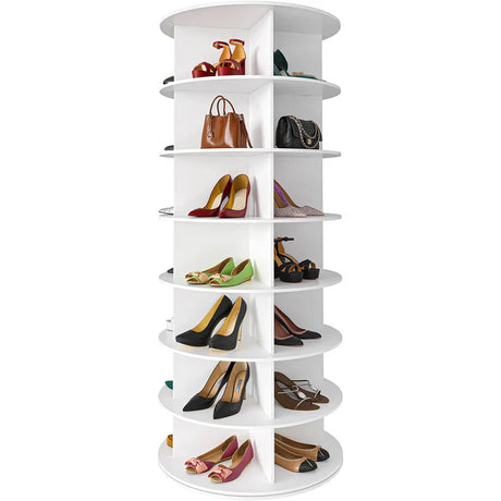 7 Tier Rotating Shoe Rack – 360° Spinning Tower Organizer White.