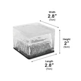 Dimension drawing of the cube marked 2.8 inches square and 2 inches high