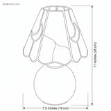 Dimension drawing of the scalloped shade at 11 inches high and 7.5 inches wide