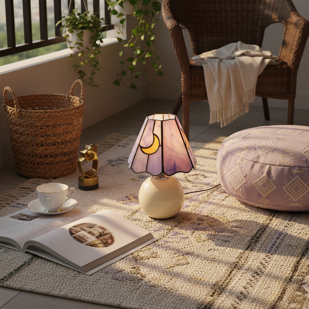Stained glass table lamp with ceramic base colour option view 9
