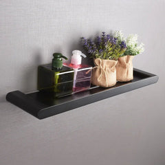 Stainless Steel Bathroom Rack – Black Wall Mounted Shelf with Towel Bar - wall mounted bathroom shelf - Hurbane Home