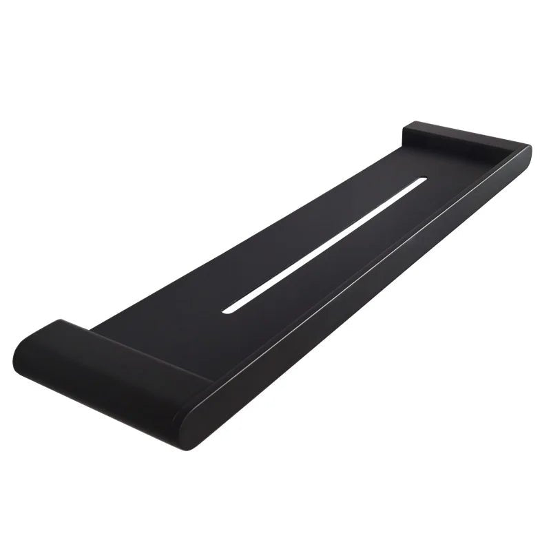 Stainless Steel Bathroom Rack – Black Wall Mounted Shelf with Towel Bar - wall mounted bathroom shelf - Hurbane Home