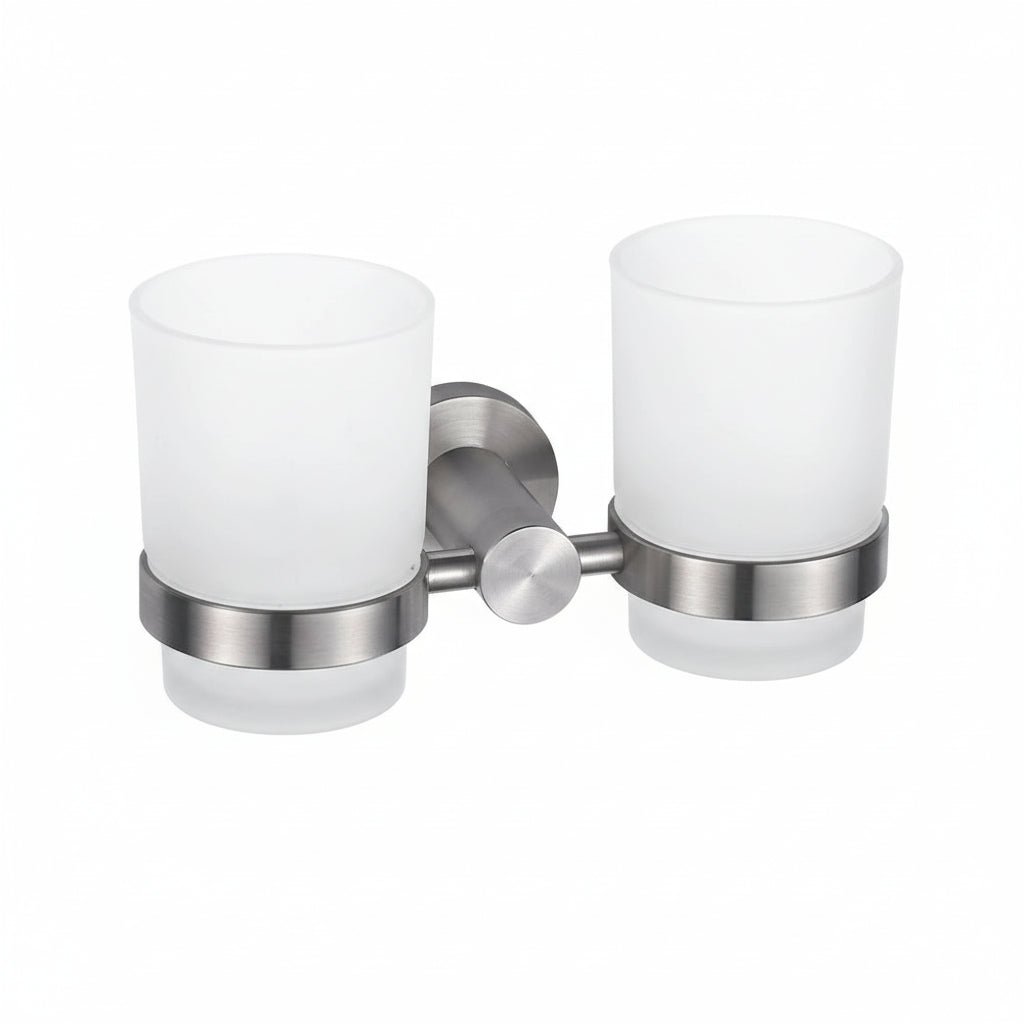 Stainless Steel Double Toothbrush Tumbler Holder - Wall Mounted Organizer - Wall Mounted Toothbrush Holder - Hurbane Home