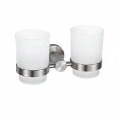 Stainless Steel Double Toothbrush Tumbler Holder - Wall Mounted Organizer - Wall Mounted Toothbrush Holder - Hurbane Home