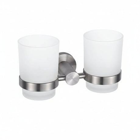 Stainless Steel Double Toothbrush Tumbler Holder - Wall Mounted Organizer - Wall Mounted Toothbrush Holder - Hurbane Home