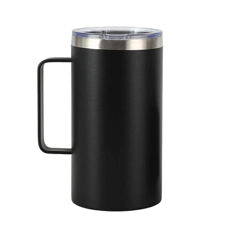 stainless steel takeaway coffee cup with ergonomic handle