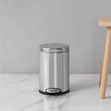 Stainless Steel Round Step Can - Brushed Metal Foot Pedal Trash Bin - Stainless Steel Garbage Can - Hurbane Home