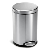 Stainless Steel Round Step Can - Brushed Metal Foot Pedal Trash Bin - Stainless Steel Garbage Can - Hurbane Home