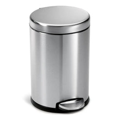 Stainless Steel Round Step Can - Brushed Metal Foot Pedal Trash Bin - Stainless Steel Garbage Can - Hurbane Home