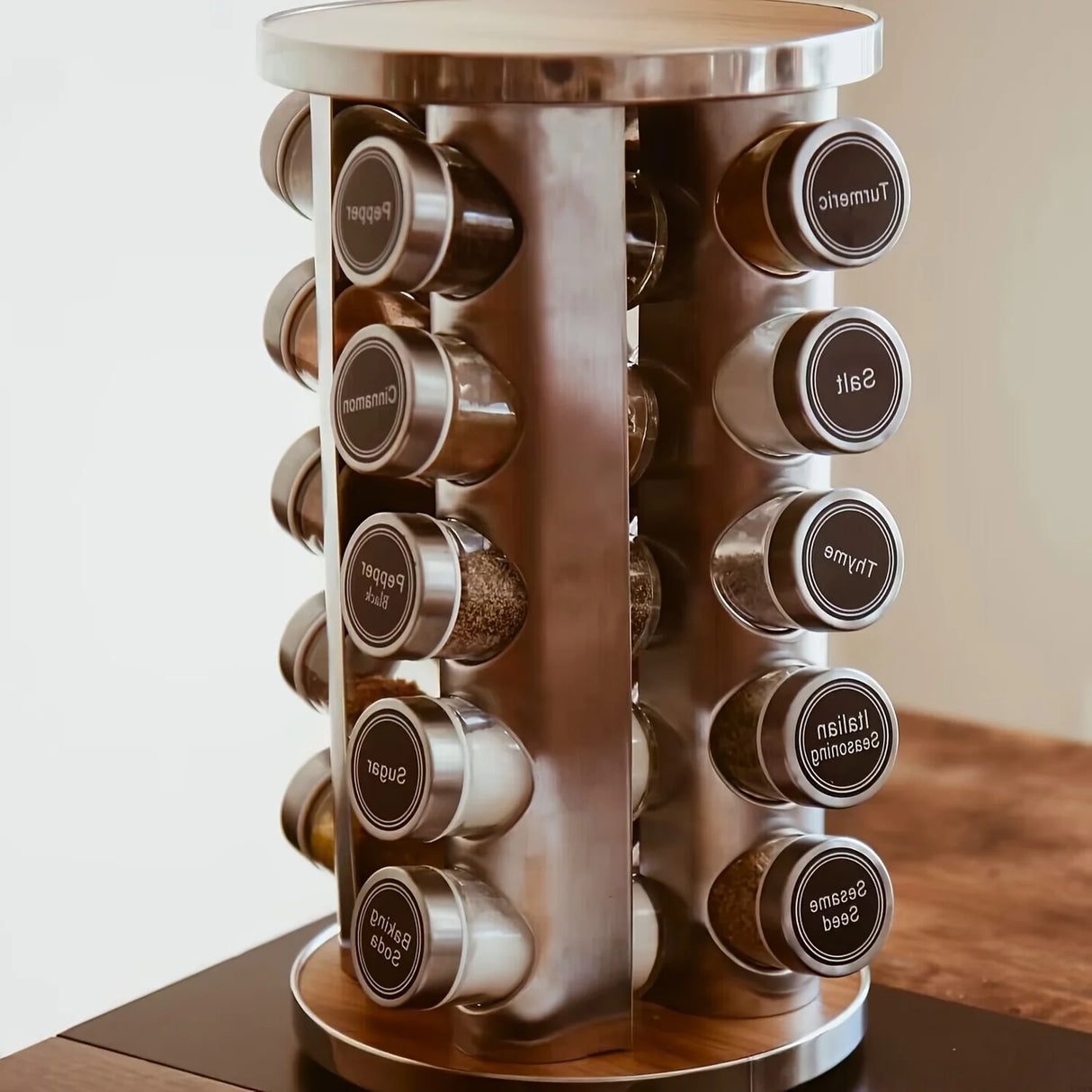 Stainless steel spice rack with 20 jars