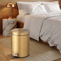 Stainless Steel Trash Can - Half Round Bin with Foot Pedal Lid for Bedroom - Stainless Steel Garbage Can - Hurbane Home