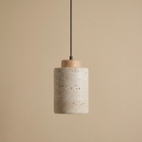 Stone pendant with a light oak cap on a warm beige background