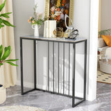 Stone Top Console Table – Slim Black Metal Frame Entryway Accent - Hurbane Home