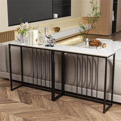 Stone Top Console Table – Slim Black Metal Frame Entryway Accent - Hurbane Home