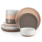 MALACASA 12-piece stoneware dinnerware set in multi colors