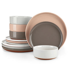 Stoneware Dinnerware Set - MALACASA Curved Edge 12 - Piece Elegant Tableware Collection - Hurbane Home