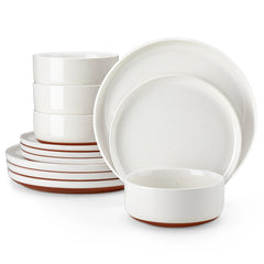 Stoneware Dinnerware Set - MALACASA Curved Edge 12 - Piece Elegant Tableware Collection - Hurbane Home