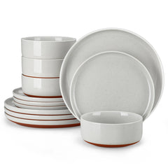 Stoneware Dinnerware Set - MALACASA Curved Edge 12 - Piece Elegant Tableware Collection - Hurbane Home