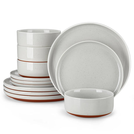 Stoneware Dinnerware Set - MALACASA Curved Edge 12 - Piece Elegant Tableware Collection - Hurbane Home