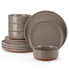 Stoneware Dinnerware Set - MALACASA Curved Edge 12 - Piece Elegant Tableware Collection - Hurbane Home